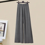 Winter Women Clothing Korean Casual Vest+knitted Sweaters+wide Leg Knitting Wide Leg Pants Sets Ladies Warm Knitwears