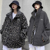 Print Women Fleece Jackets Motorcycle Jacket Faux Lamb Fur Kawaii Coat Teddy Fur Coat Fleece Parkas Cropped