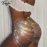 Metal Body chain Summer skirts womens Glitter See Through club Pary Skirts gothic Rhinestone Mini Skirt 2022 faldas