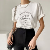 spring casual lazy wind round neck pullover letter printing loose all-match short-sleeved T-shirt top women