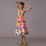 Multicolor Print Spaghetti Strap Beach Holiday High Waist A-line Dress Casual Women's 2022 Summer Split Maxi Dresses