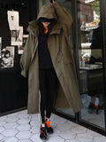 Spring Autumn Long ArmyGreen Oversized Waterproof Windbreaker Women Hood Zip Up Casual Loose Bf Varsity Raincoat