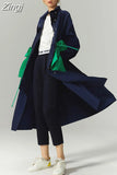 Spring Autumn Extra Long Oversized Green Trench Coat for Women with Big Pockets Drawstring Luxury Designer Fashion
