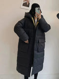 New Women's Winter Hooded Long Parkas With Pockets Thick White Duck Down Jacket Loose Warm Puffer Coat