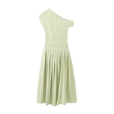 Summer New Women's Temperament Elegant Fashion High-Waisted Solid Color Long