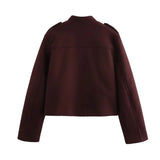Red Solid Gold Button Jacket- Outfit