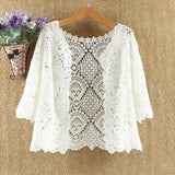 Cutout Knitted Cardigan Sweater Women Five-point Sleeves Thin Sunscreen Air Conditioning Short Sweater Female Spring