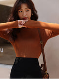 Women's Knitted Sweater 2022 Autumn Hollow Out Half High Collar High Strecth Female Clothing Solid Slim Tops