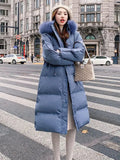 Women Long Puffer Jacket 90% White Duck Down Coat Large Natural Fox Fur Hooded Female Feather