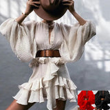 044 Spot 2025 Autumn New Women's Fashion Personality Solid Color French Long Sleeve Chiffon Wrinkle