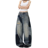Blade Splicing Deconstruction Hole Painting To Make Old Jeans Loose Hedging Men And Women With The Same Drag Trousers