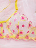 Yellow Heart Embroidery Mesh Lingerie Set- Outfit