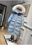 Winter Loose Windbreak Long Coat Women Real Natural Fur Hooded Jacket 90% White Duck Down Coat Thick Warm Snow