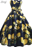 Dress Summer Women Sleeveless Floral Print Belt robe femme Elegant Vintage Dresses Retro Rockabilly Prom Party