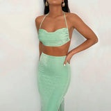 Sexy Backless Two Piece Set For Women Outfits Summer New Lace-up Crop Top And Long Skirt Matching Sets Female
