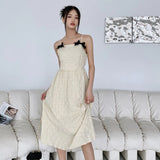 Argyle Texture Long Korean Dress Summer 2022 Womens Fashion Spaghetti Strap Bow Backless Tunic Slip Dress