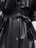 Winter Long Warm Thick Leather Trench Coat for Women with Faux Fur Inside Belt Loose Korean Fashion 2023 Fur Lined