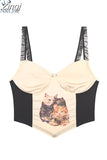 2023 Summer Women Cat Print Tank Top Fashion Vintage Y2K Ladies Sleeveless Slim Crop Top Backless Camisole Female