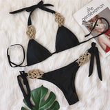 Zingj New Bikini Solid Color Split Swimsuit Sexy Hand-Woven Women's