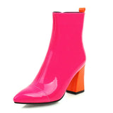 Red Black Women Boots Fashion Pantet Leather Sqaure High Heel Ankle Boots Pointed Zipper Candy colors Ladies