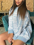 Autumn Winter Letter Print Loose Pullovers Y2k Black Long Sleeve Women Oversized Knitted Sweater Fashion Casual