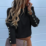 Work Wear Women Blouses Long Sleeve Back Metal Buttons Shirt Casual O Neck Printed Plus Size Tops Fall Blouse Drop