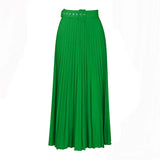 High Waist Pleated Long Skirt With Belt- Outfit