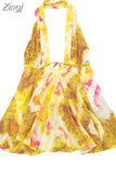 Print Halter Mini Dress Woman Sexy Backless Dress Women Summer Off Shoulder Short Dresses For Women Beach Party