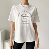 spring casual lazy wind round neck pullover letter printing loose all-match short-sleeved T-shirt top women