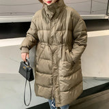 New Winter Women 90% White Duck Down Long Parkas Stand Collar Thick Warm Down Coat Loose Zipper Ladies Snow