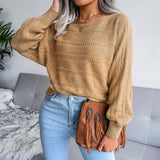 Explosion Autumn And Winter Word Collared Shoulder Hollow Knitted Casual Knitted Sweater Women's