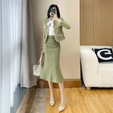 Women's Autumn Suit Dress Set New Socialite Temperament Light Mature Style Casual Lady Coat Fishtail Skirt Two-piece