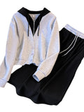 Size Autumn Winter Sweatshirt Two Piece Sets For Women Hooded Long Sleeve Fake Two Piece Tops And Drawstring Skirts Set