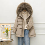 Real Raccoon Fur Collar New Winter Women Pocket 90% White Duck Down Jacket Female Thick Warm Parka Loose