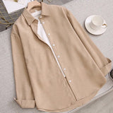 Loose Solid White Shirt Women Korean Casual Long Sleeve Buttons Shirts Spring Turn-down Collar Blouses for Student
