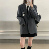 Blazers Women Elegant Solid Suit Jackets Korean Office Lady Simple Single Breasted Loose Leisure All-Match Coat Top