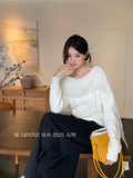 Xixi 2025 Autumn White Standard Temperament Collar Ribbon Jersey Sweater Top