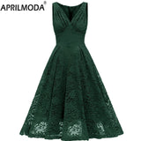 Sumer Lace Party Dress Green Red Blue Hollow Out Sleeveless Bodycon Solid Big Swing Casual Dresses Fairy Robe