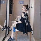 Off-shoulder Short-sleeved Lining T-shirt2023 Korean Version of The Student Loose Large Size Half-sleeved