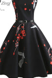 Print Summer Dress Women Vintage Elegant Swing Rockabilly Party Dresses Casual Midi
