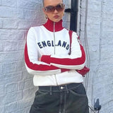 England Letter Print Zipper Tracksuit Jacket-Outfit
