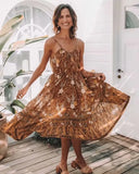 Queens Women Floral Print Sleeveless Beach Bohemian Strap Dresses Ladies Summer Rayon Cotton Boho Midi Dress