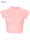 Women's Pink T-Shirt Korean Y2k T-Shirt Summer 90s Fashion Vintage Sexy Short Sleeve Blue Kawaii Crop Top T Shirts Clothes