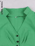 Green Blue Women's Rockabilly Dress 1950s Pinup Casual Vintage Solid Flare Dresses Robe De Cocktail Button Shirt