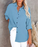 Shirt Women Fashion Pocket Long Sleeve Button Up Shirt Elegant Female Loose Office Top Spring Solid Color Blouse