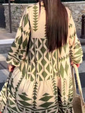 Dresses Women Summer Long Sleeve Pleated Boho Print Dress Ladies Fashion Vintage Boho Beach Maxi Dresses