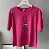 2021 Summer Abstract Character T-shirts Women Cotton Tops Tee Short Sleeve Printing