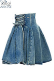 Women Bandage Decoration Fishbone High Waist Denim Skirts Sexy Mini Length Skirt Temperament Fashion Puffy Skirt 2023