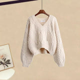 Women Winter Patchwork Long Sleeve Knitted Tops + Asymmetric Skirt 2 Piece Suit Female Party Elegant Two Piece