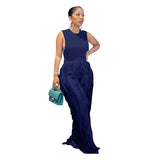 Vest Drawstring Fringed Knitted Top Casual Loose Wide-leg Pants Two-piece Suit Summer Green Tracksuit